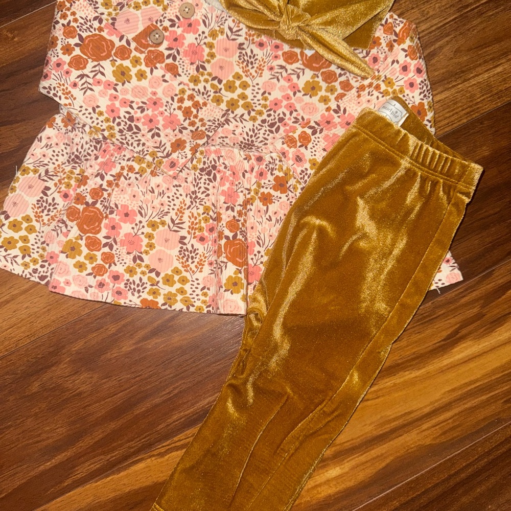 Mud Pie Floral and Gold Kids Matching Set